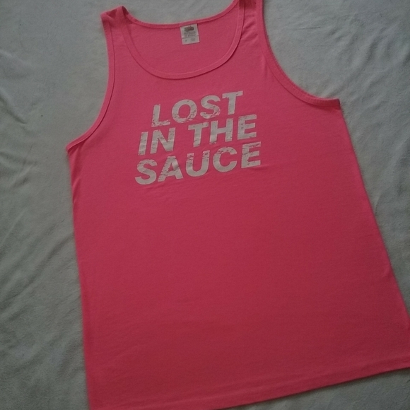 "LOST IN THE SAUCE"  Men's Muscle Shirt Pink - Picture 2 of 7